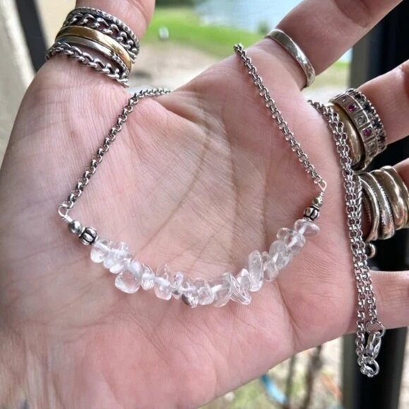 Quartz Bar Necklace Handmade Stainless Steel Chain Gemstones Chips Boho Gift - Picture 5 of 5